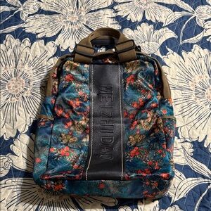 Women's Floral Backpack - Blue and Brown